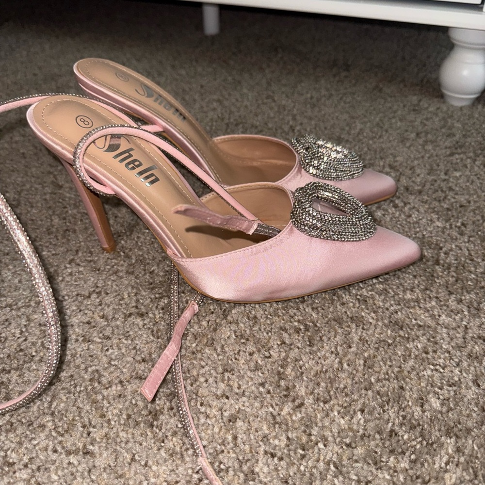 SHEIN Pink Satin Heels with Sparkling Embellishment